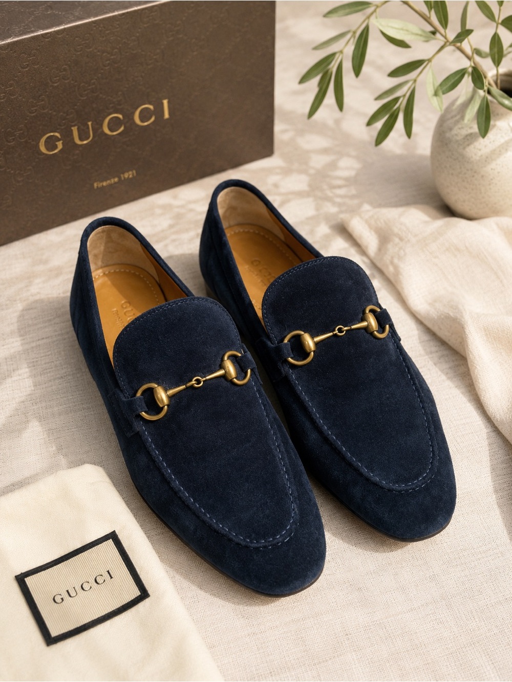 Authentic Gucci Navy Suede Horsebit Loafers